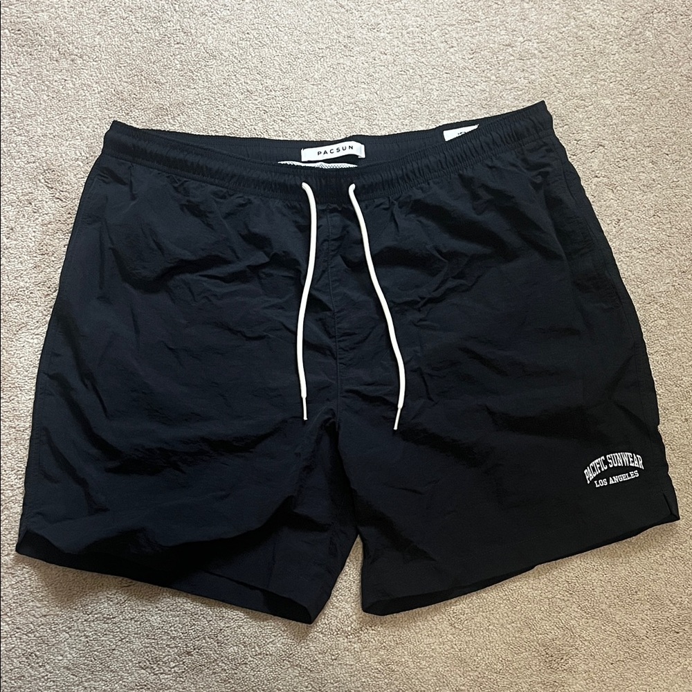 PacSun Black Swim Trunks Men’s XL With Pockets White Drawstring Waistband